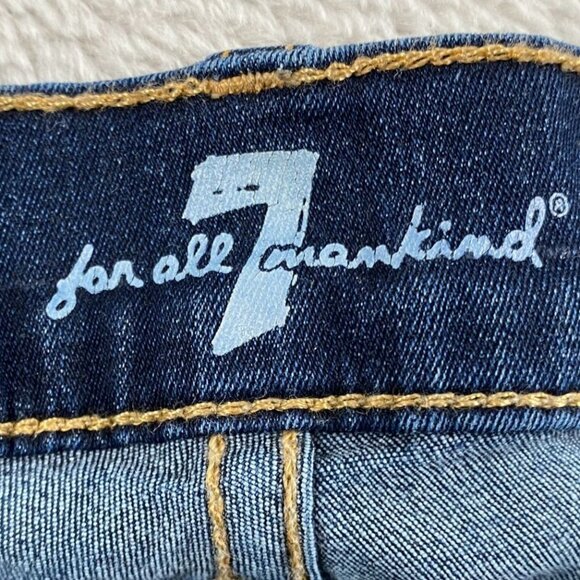 7 For All Mankind Women's Jeans Size 30 Skinny Dark Wash Denim with Paint Spots - Picture 3 of 16